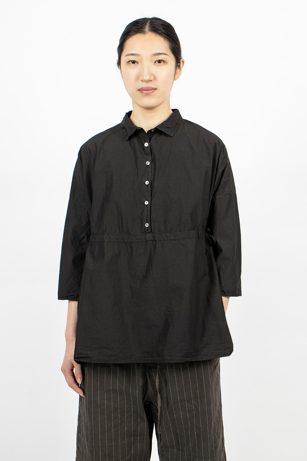 12_117 Drawstring Collar Shirt TC Black