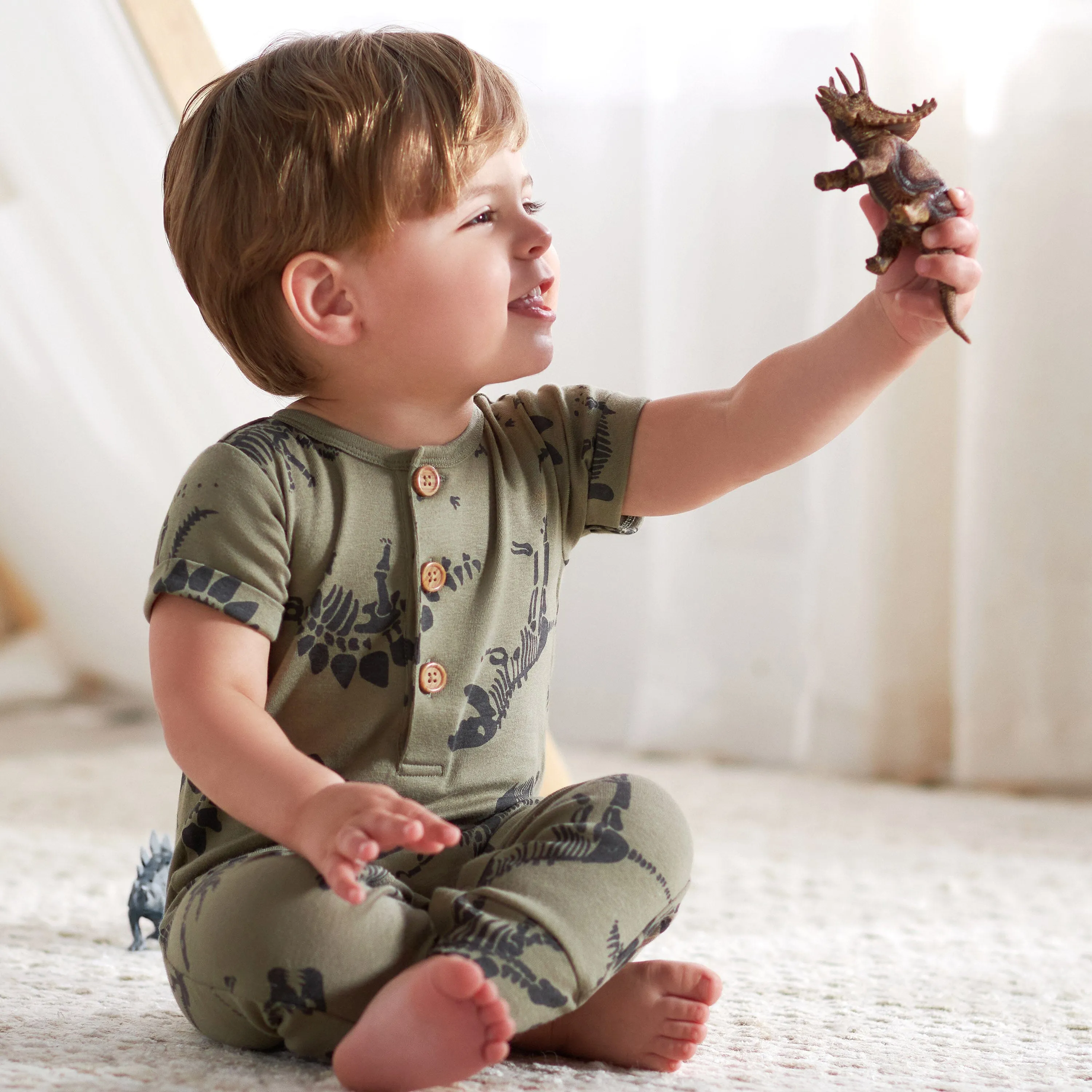 2-Pack Baby Boys Fossils & Black Short Sleeve Rompers