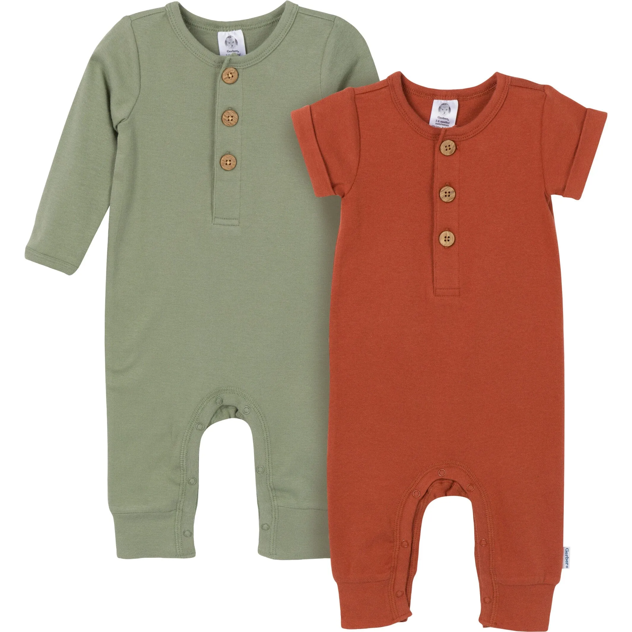 2-Pack Baby Boys Rust & Olive Rompers