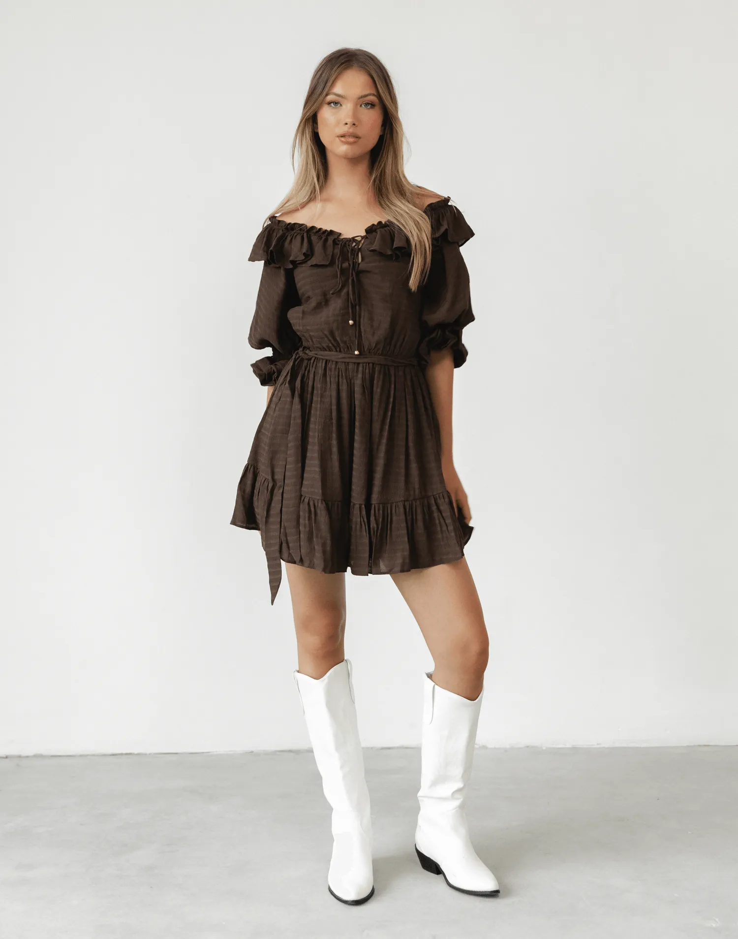 Allery Mini Dress (Brown)