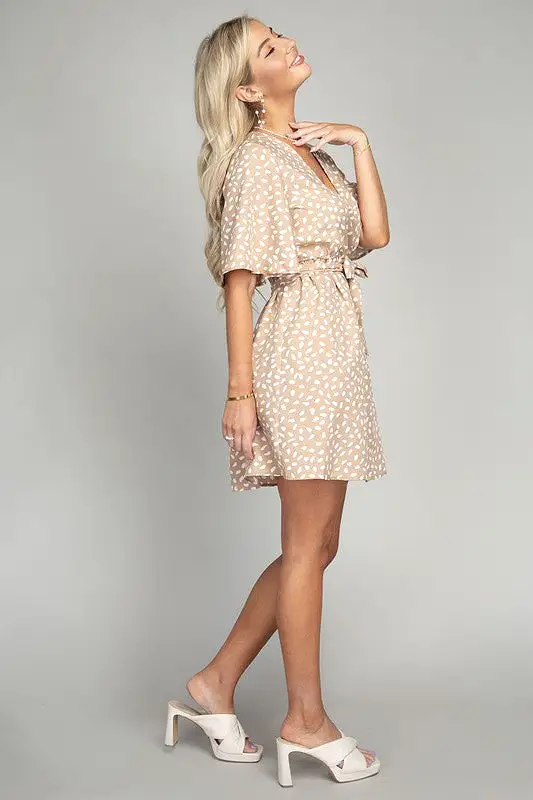 Allover Print Belted Dress