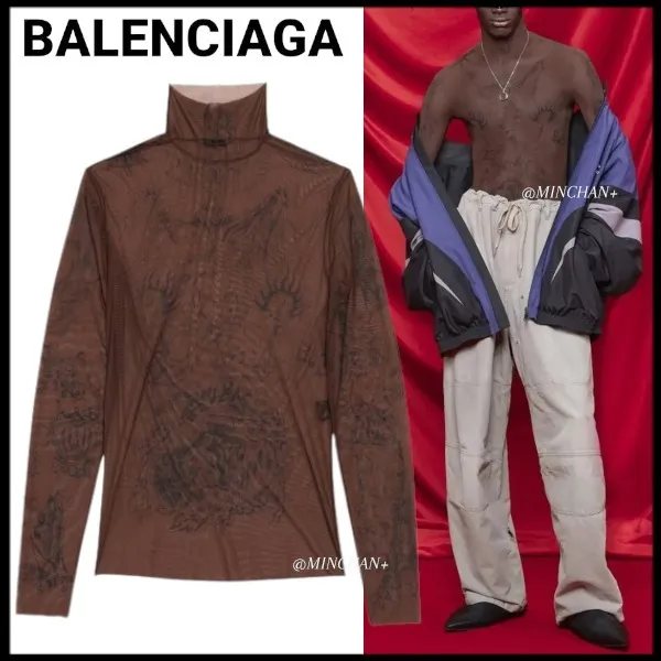 BALENCIAGA  |Men's Tat Long Sleeve Top in Dark Brown