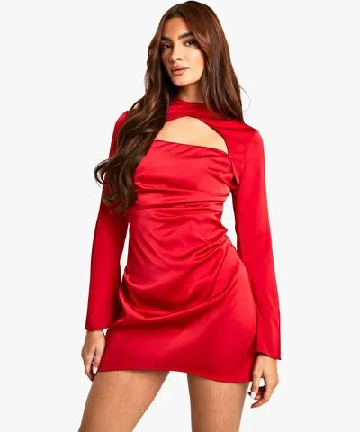 boohoo Womens Satin Ruched Mini Dress