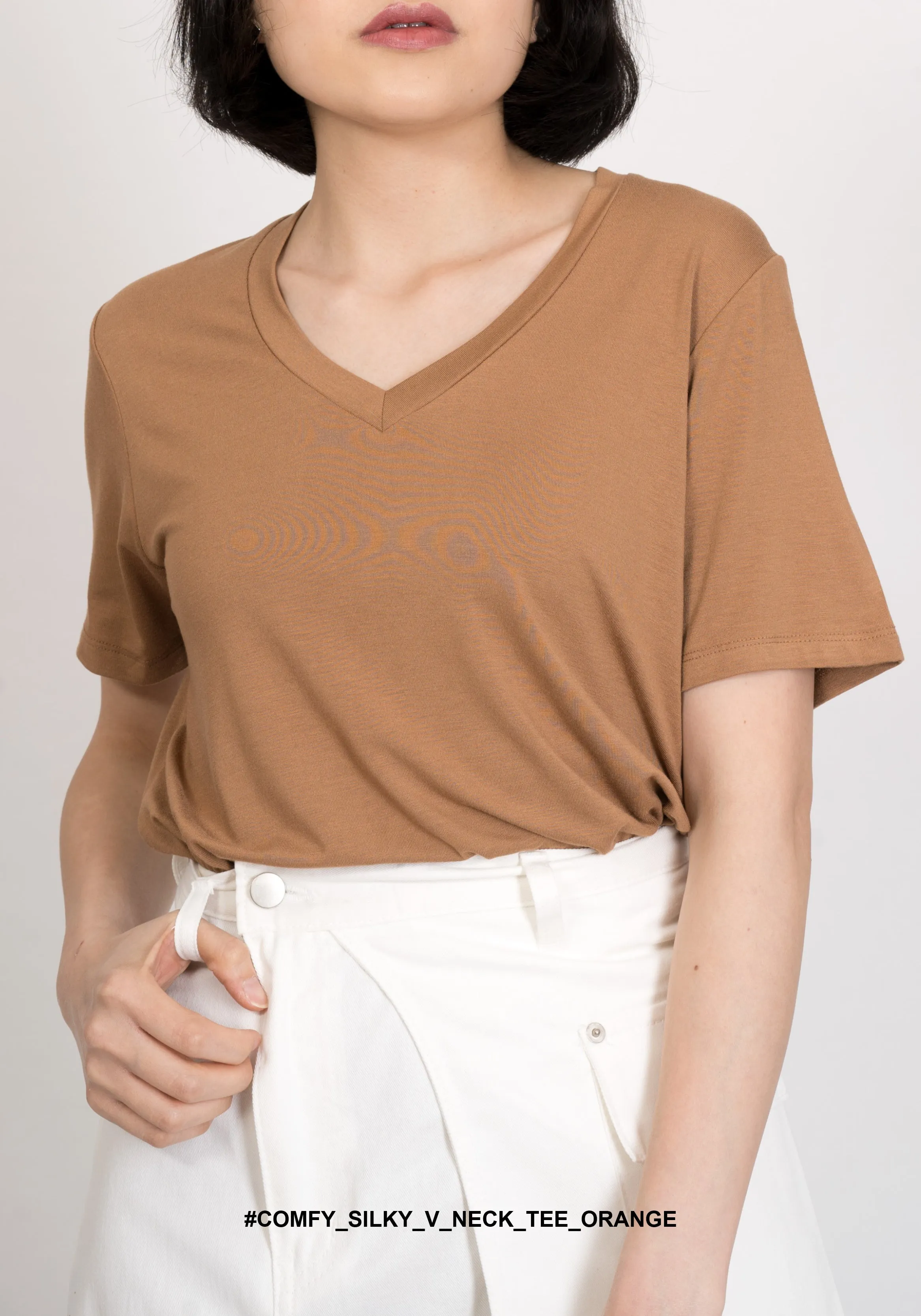 Comfy Silky V Neck Tee Orange