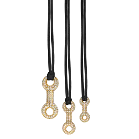 Double Beam Link with White Pavé Diamonds on Silky Cord Necklace