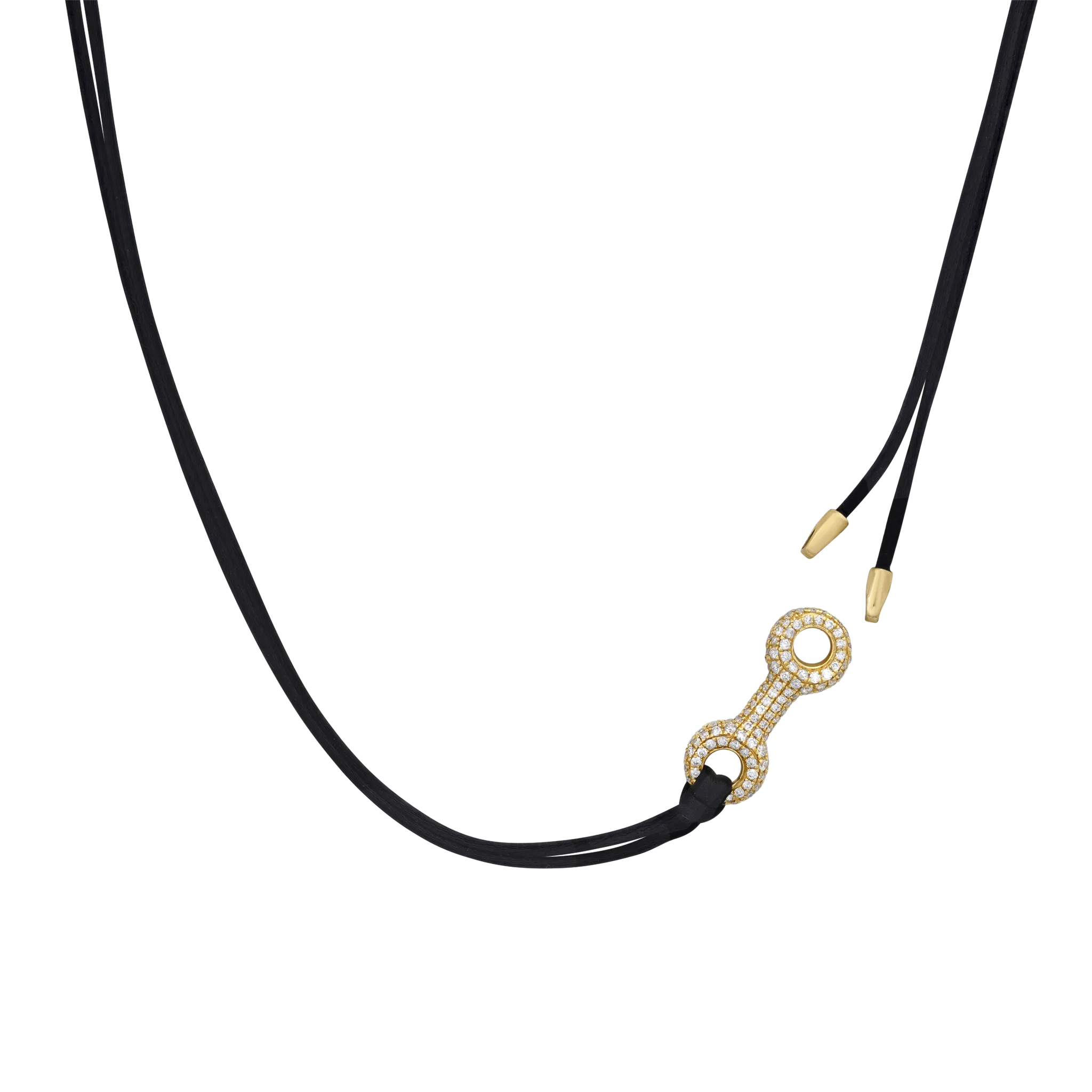 Double Beam Link with White Pavé Diamonds on Silky Cord Necklace