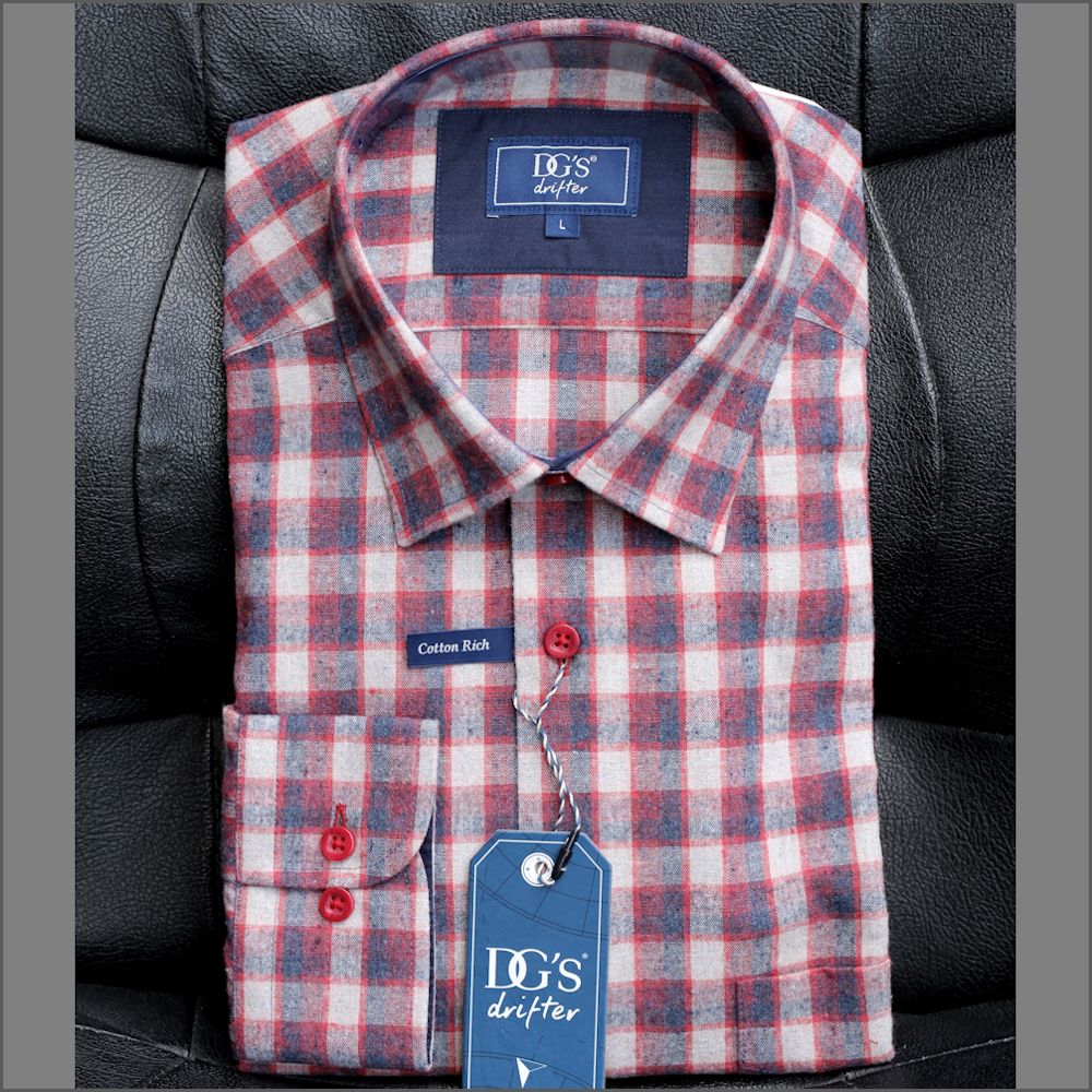 Drifter Giovanni Red & Navy Checked Shirt<>