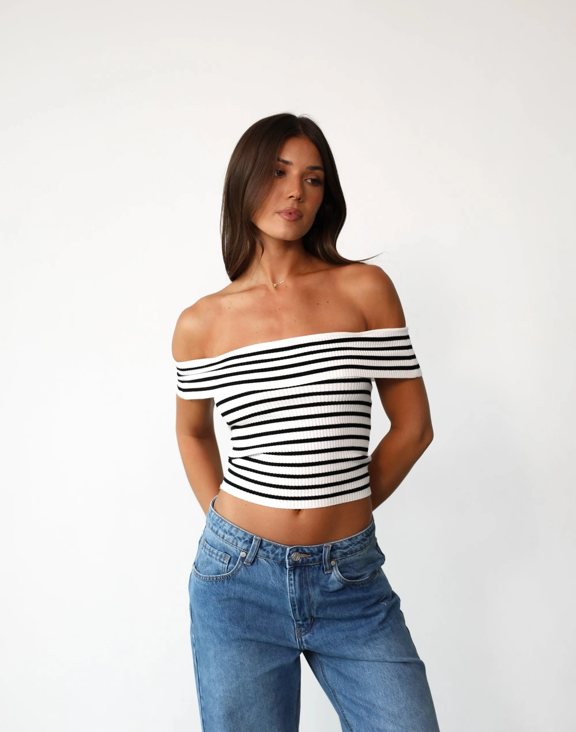 Elena Top (White/Black Stripe)