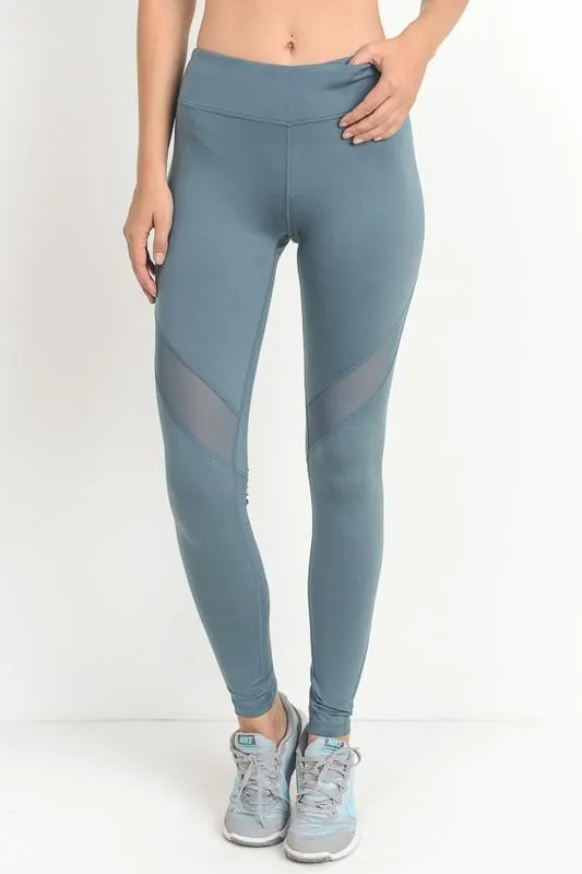 Final Sale - Active Hearts - Athletic Leggings with Mesh Insert in Light Teal Blue