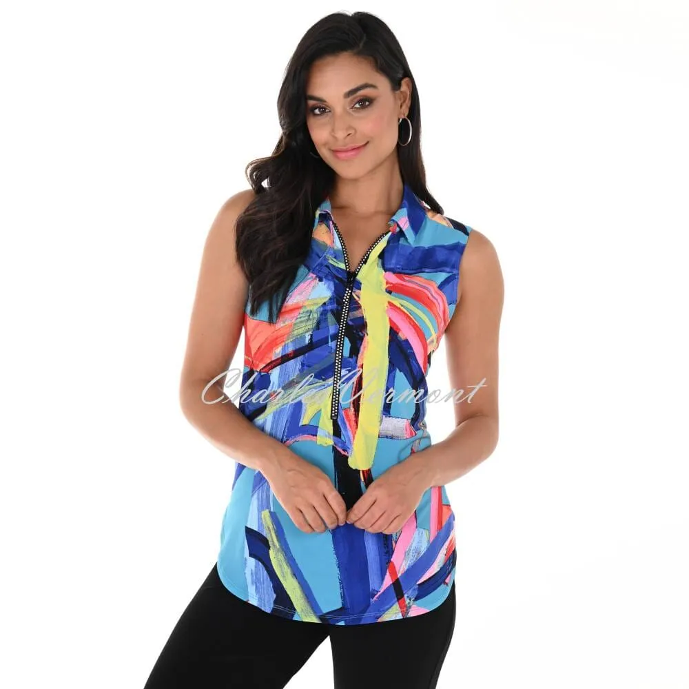 Frank Lyman Multi-Coloured Print Top With Zip Neckline  - Style 246132