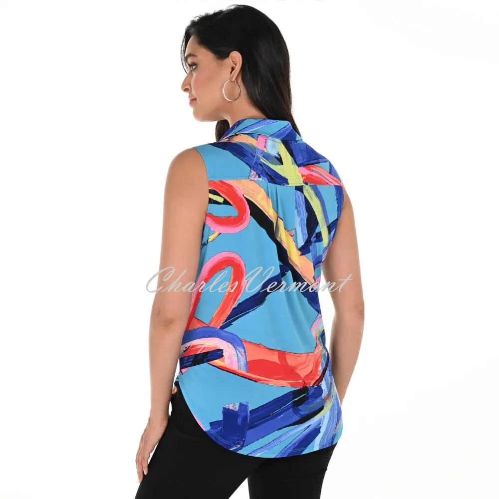 Frank Lyman Multi-Coloured Print Top With Zip Neckline  - Style 246132