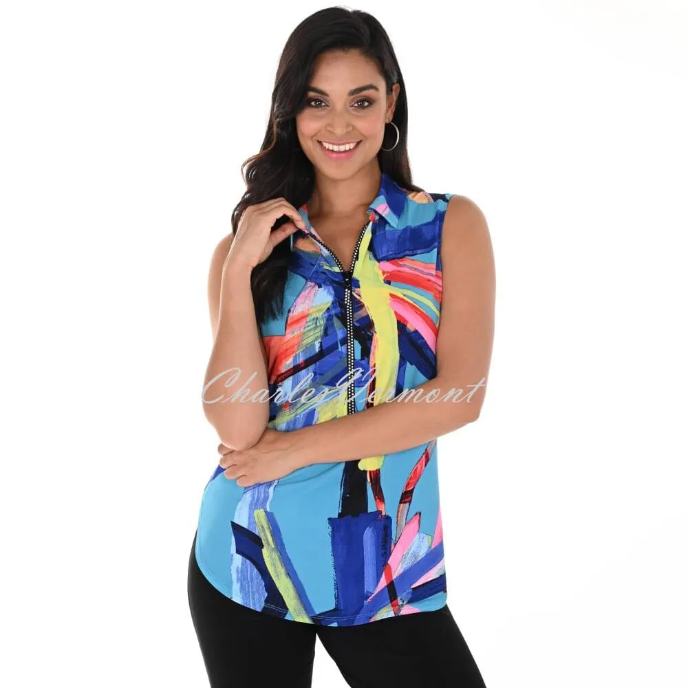 Frank Lyman Multi-Coloured Print Top With Zip Neckline  - Style 246132