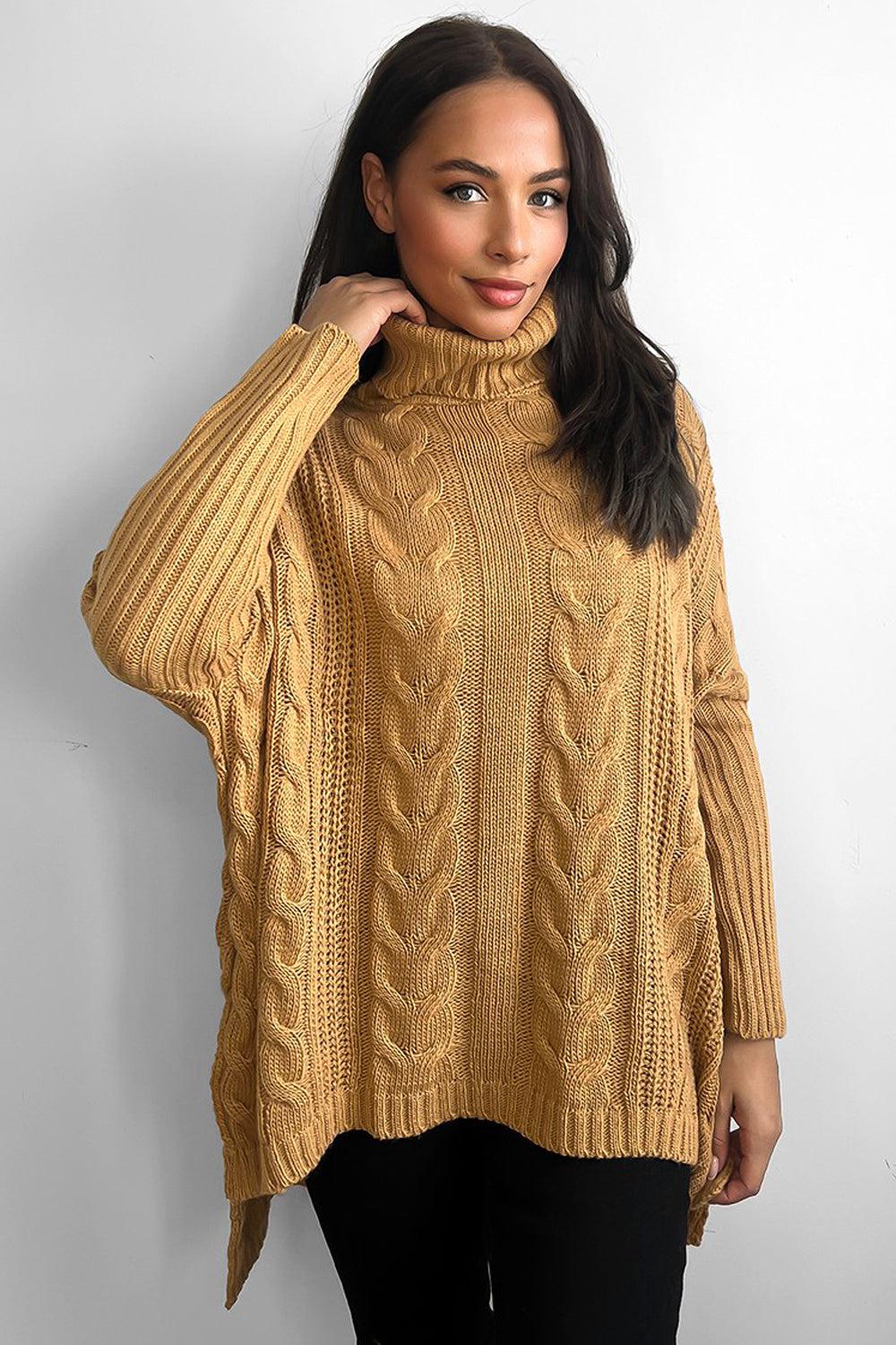 High Rolled Neck Braided Details Hi Low Pullover