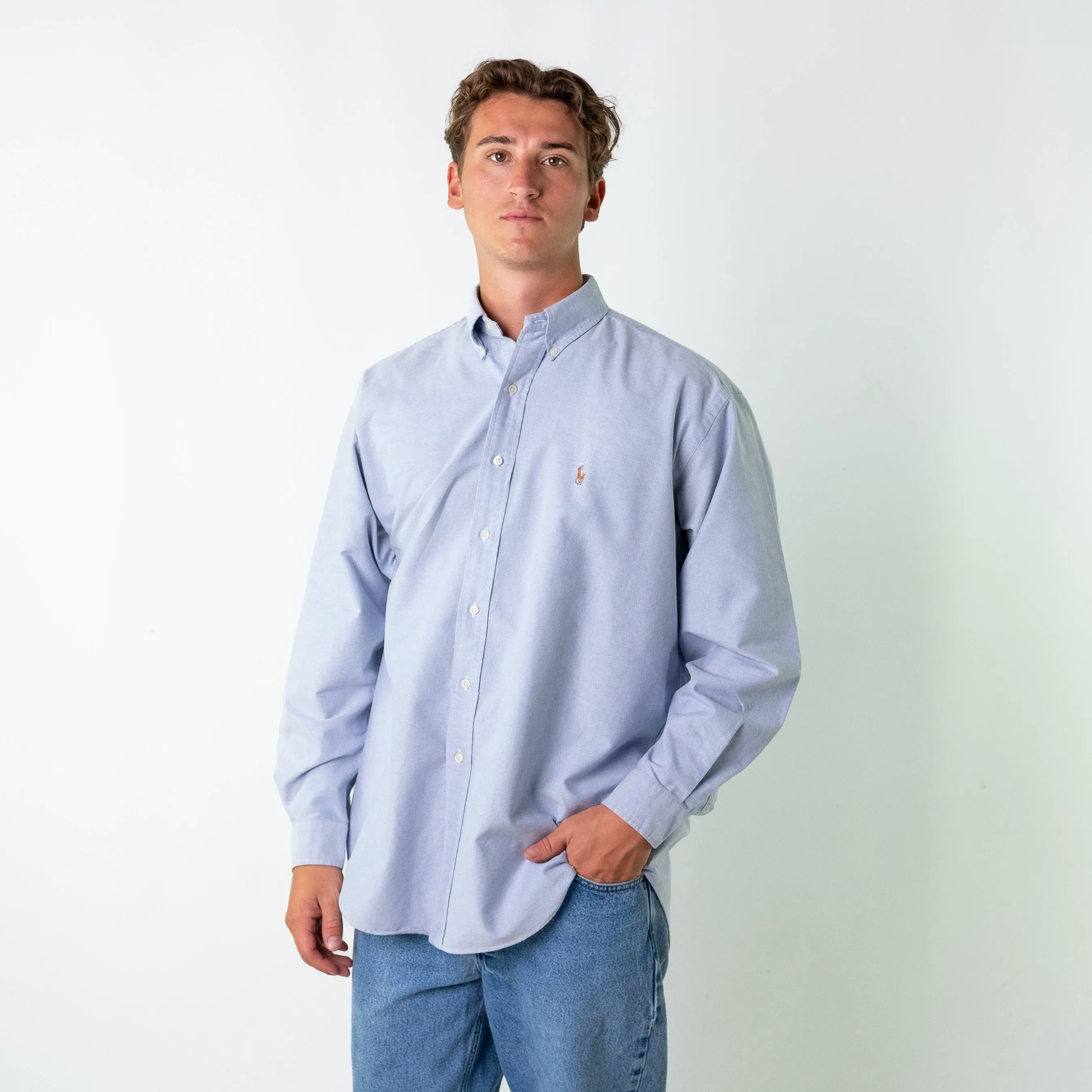 Light Blue 90s Polo Ralph Lauren Blake Longsleeve Casual Shirt (L)