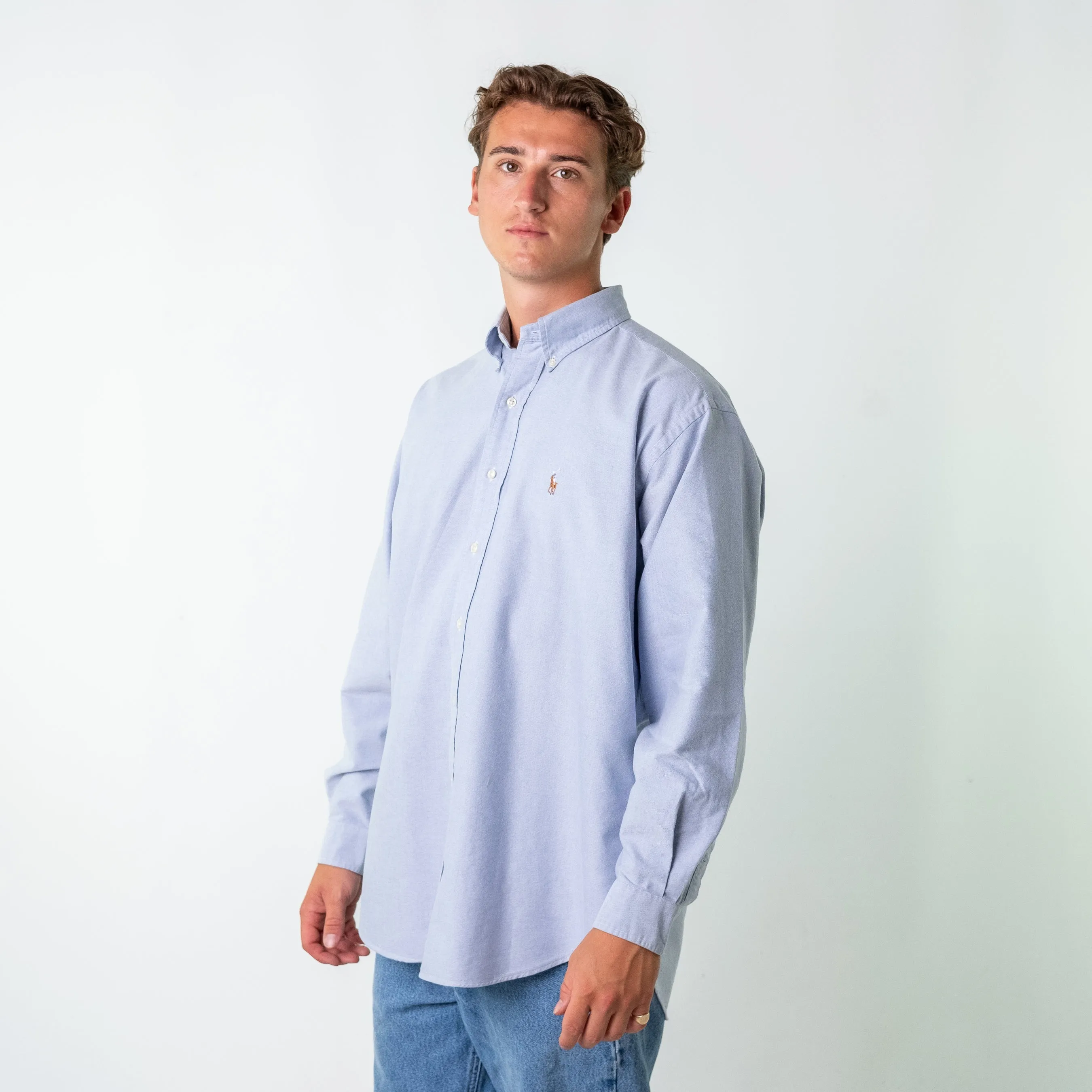 Light Blue 90s Polo Ralph Lauren Blake Longsleeve Casual Shirt (L)