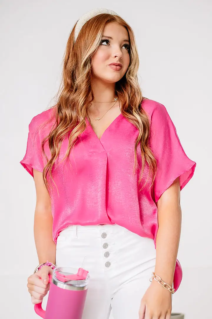 Living The Life Satin Top | Hot Pink