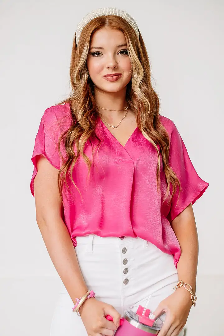 Living The Life Satin Top | Hot Pink