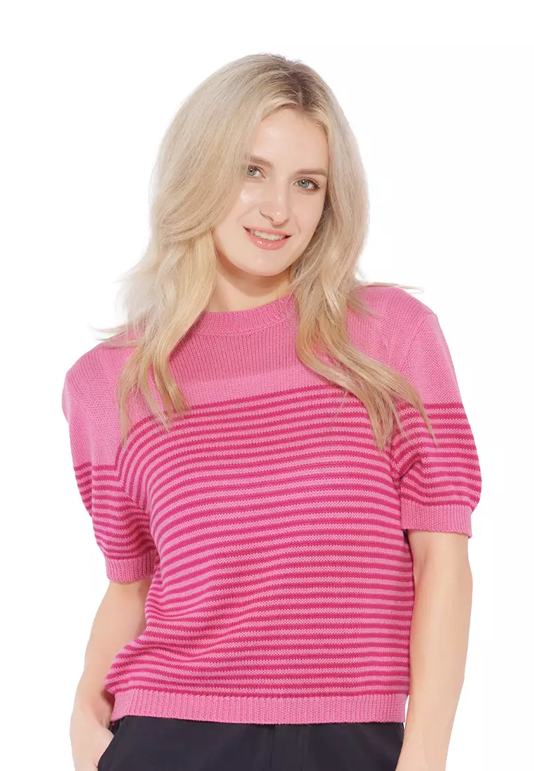 London Rag Pink Stripped Crew Neck Casual Top