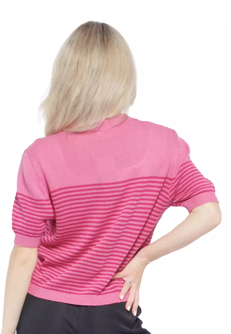 London Rag Pink Stripped Crew Neck Casual Top