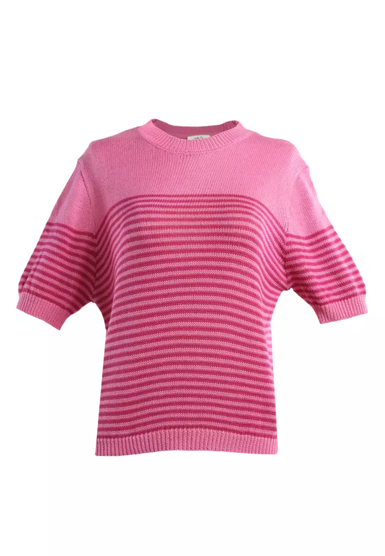 London Rag Pink Stripped Crew Neck Casual Top