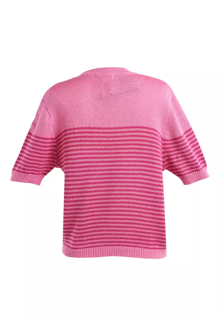 London Rag Pink Stripped Crew Neck Casual Top