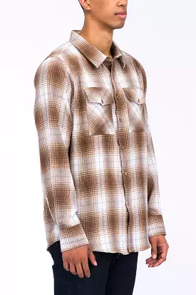 Long Sleeve Checkered Plaid Brushed Flannel