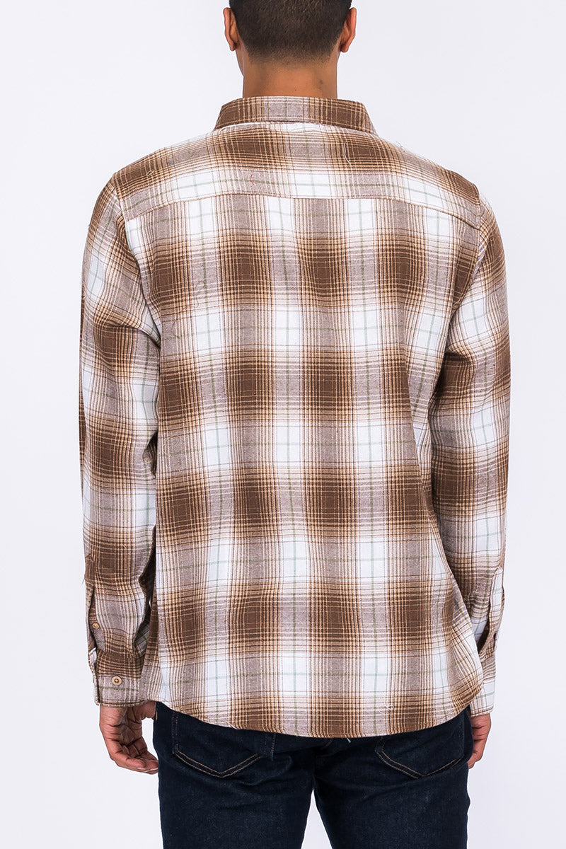 Long Sleeve Checkered Plaid Brushed Flannel