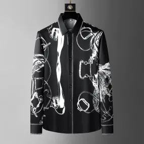 Men's Abstract Art Contrast Print Long Sleeve Streetwear Casual Shirt