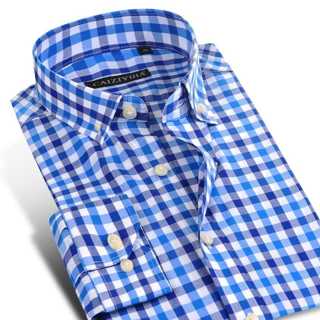 Men's Casual Plaid Checkered Cotton Full Sleeve Pocket-less Shirts