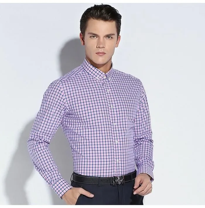 Men's Casual Plaid Checkered Cotton Full Sleeve Pocket-less Shirts