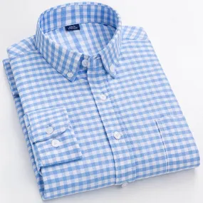 Men's Contrast Plaid Checkered Cotton Standard-fit Long Sleeve Casual Shirt