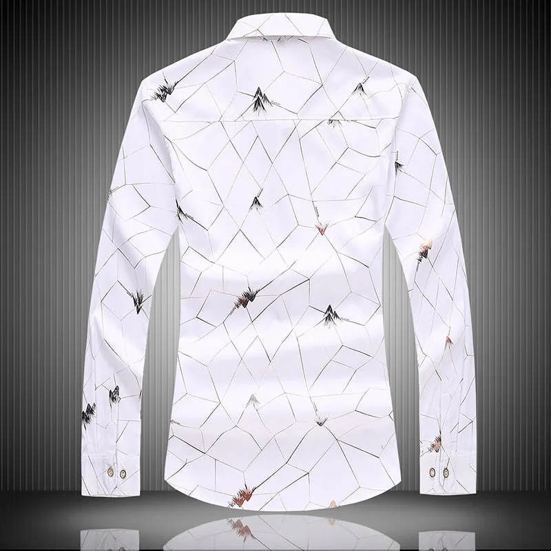 Men's Cotton Single Breasted Printed Pattern Long Sleeve Casual Shirt