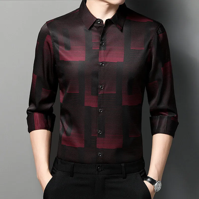 Men's Designer Korean Fashion Square Collar Long Sleeve Casual Shirt