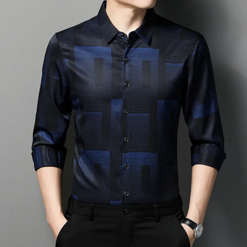 Men's Designer Korean Fashion Square Collar Long Sleeve Casual Shirt