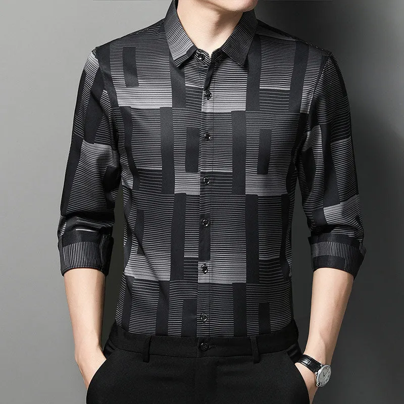 Men's Designer Korean Fashion Square Collar Long Sleeve Casual Shirt