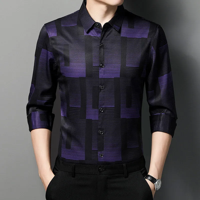 Men's Designer Korean Fashion Square Collar Long Sleeve Casual Shirt