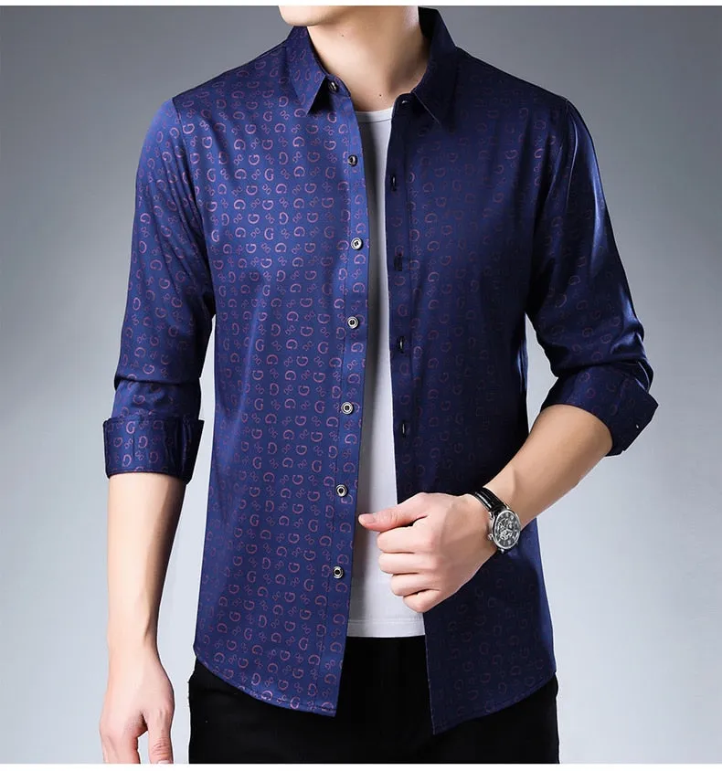 Men's Luxury Square Collar Long Sleeve Slim Fit Streetwear Casual Shirt