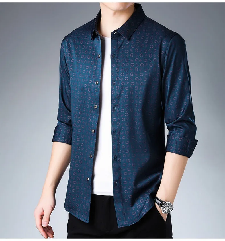 Men's Luxury Square Collar Long Sleeve Slim Fit Streetwear Casual Shirt