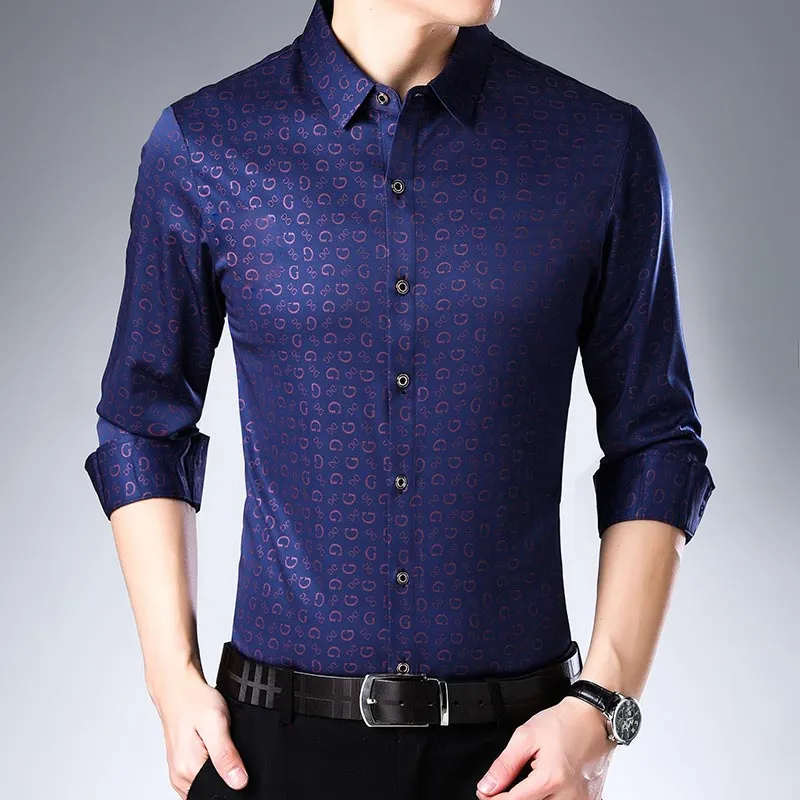 Men's Luxury Square Collar Long Sleeve Slim Fit Streetwear Casual Shirt