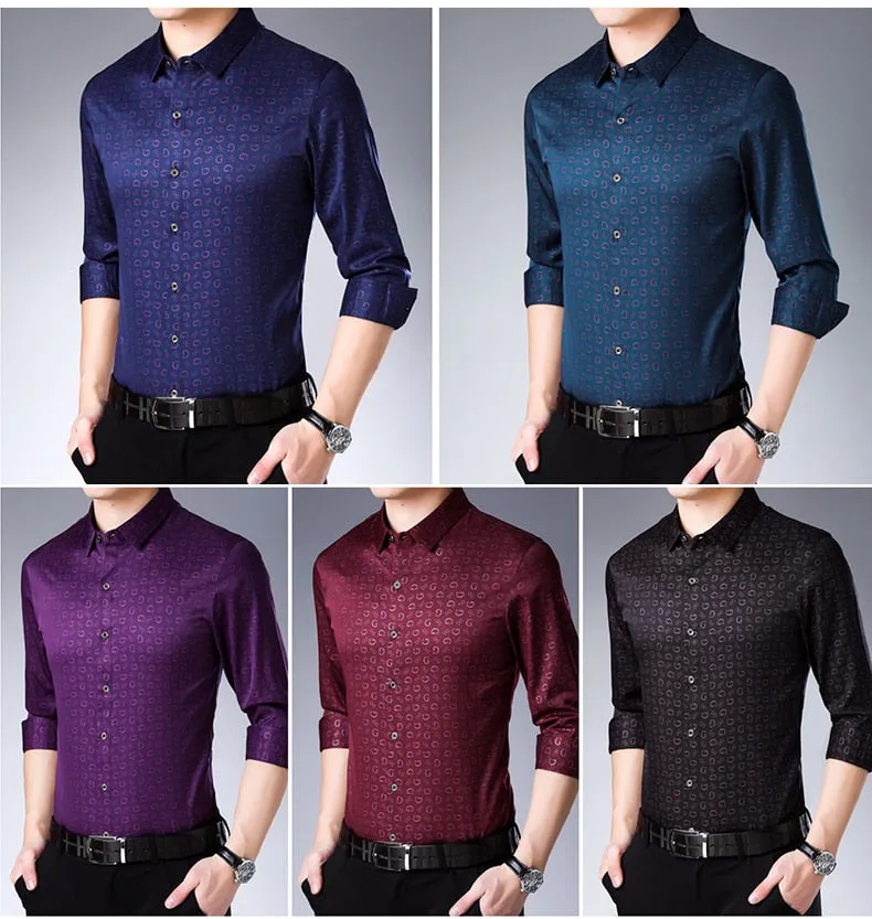 Men's Luxury Square Collar Long Sleeve Slim Fit Streetwear Casual Shirt