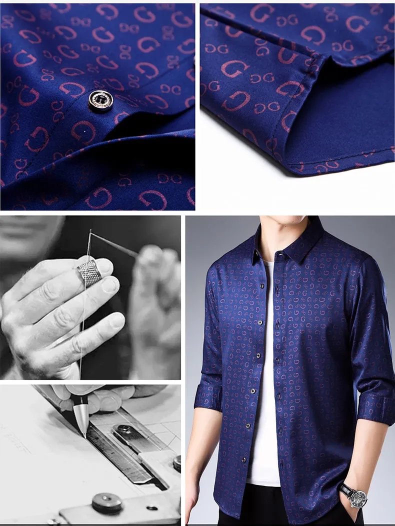 Men's Luxury Square Collar Long Sleeve Slim Fit Streetwear Casual Shirt