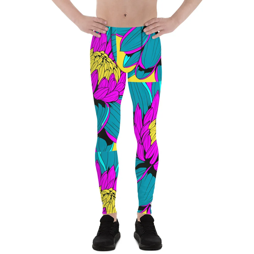 Men's Pop Art Athletic Leggings - Roy Lichtenstein Inspired Dahlia Print 001