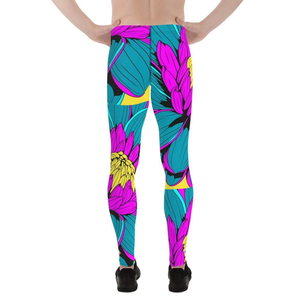 Men's Pop Art Athletic Leggings - Roy Lichtenstein Inspired Dahlia Print 001