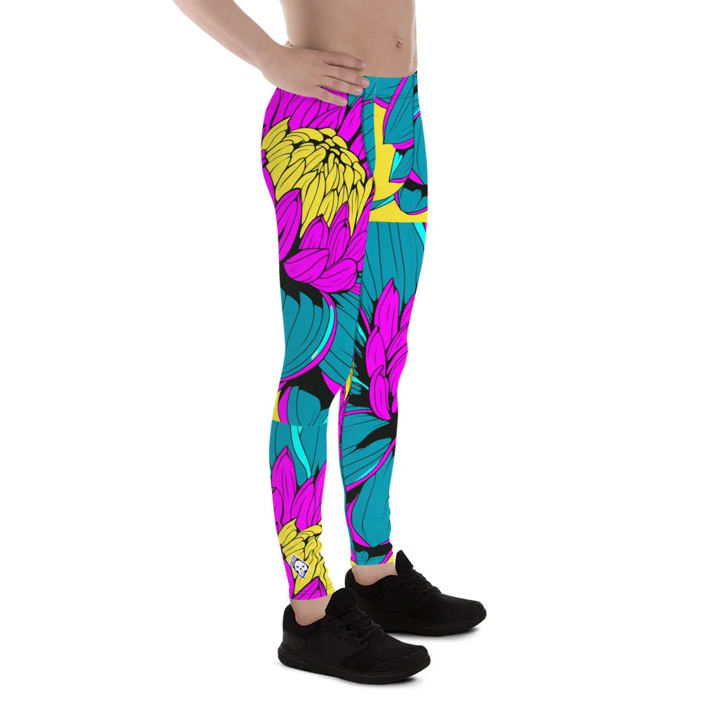 Men's Pop Art Athletic Leggings - Roy Lichtenstein Inspired Dahlia Print 001