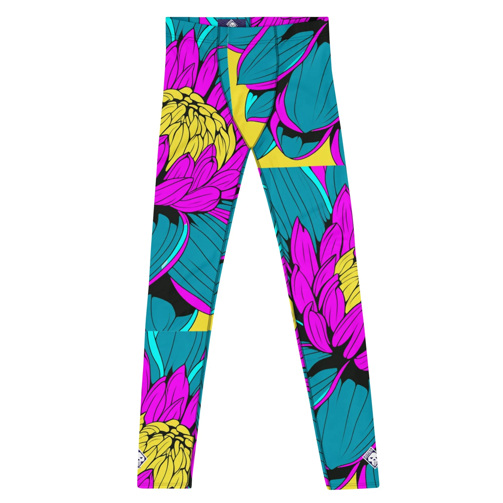 Men's Pop Art Athletic Leggings - Roy Lichtenstein Inspired Dahlia Print 001