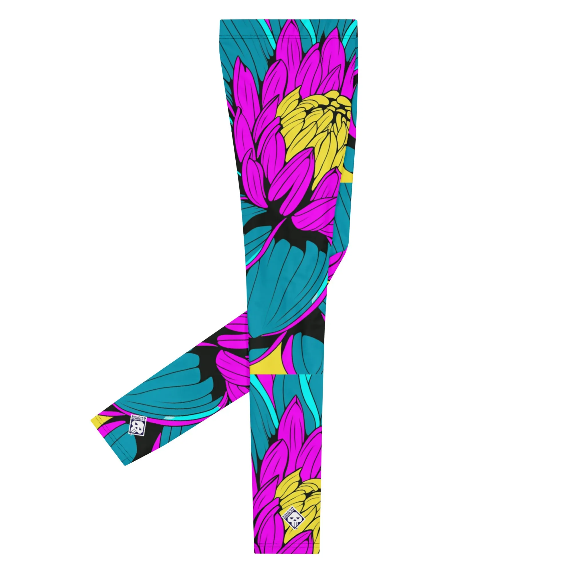 Men's Pop Art Athletic Leggings - Roy Lichtenstein Inspired Dahlia Print 001