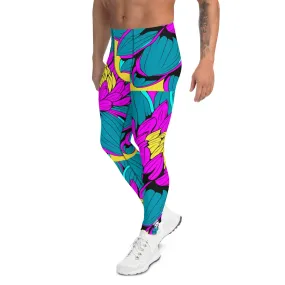 Men's Pop Art Athletic Leggings - Roy Lichtenstein Inspired Dahlia Print 001