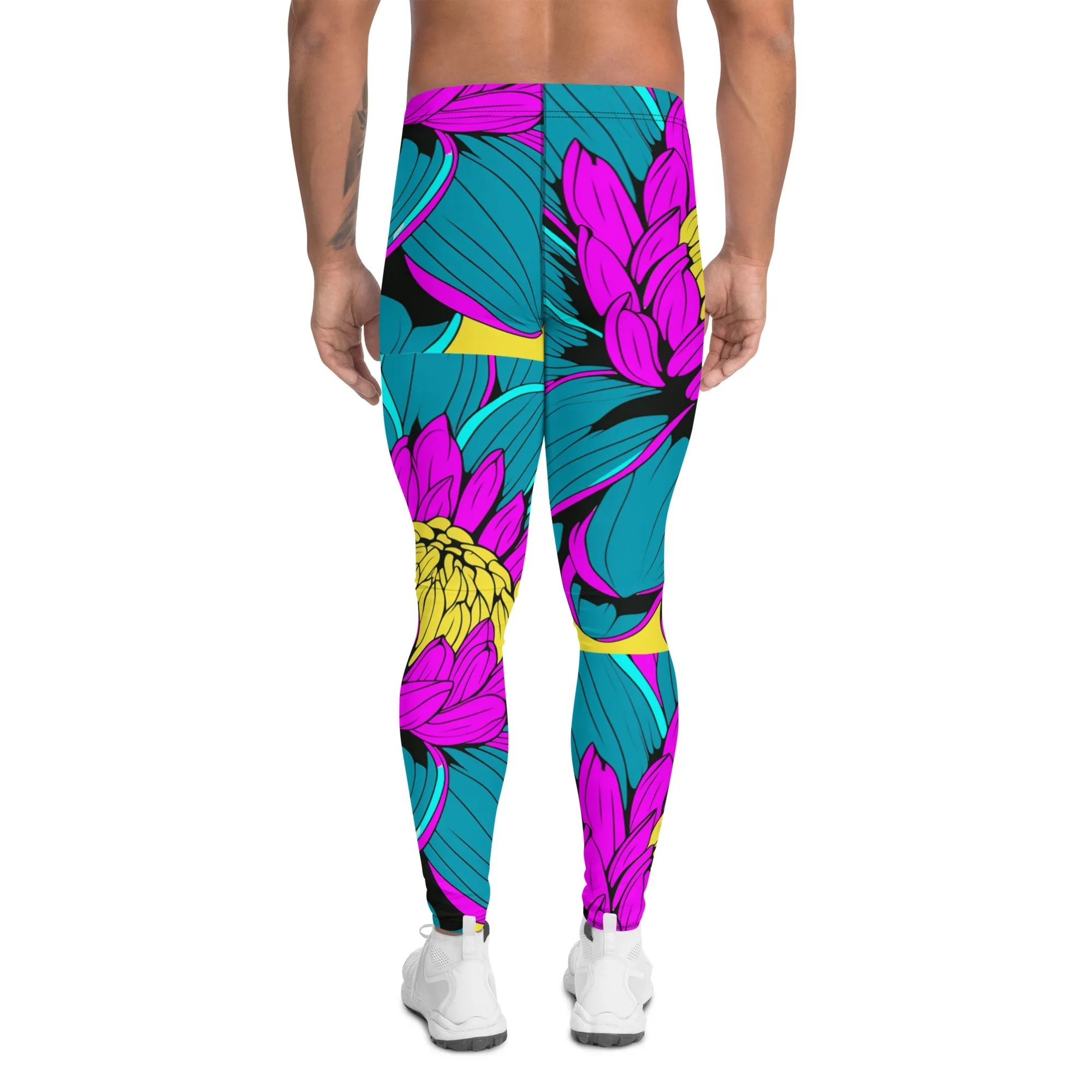 Men's Pop Art Athletic Leggings - Roy Lichtenstein Inspired Dahlia Print 001