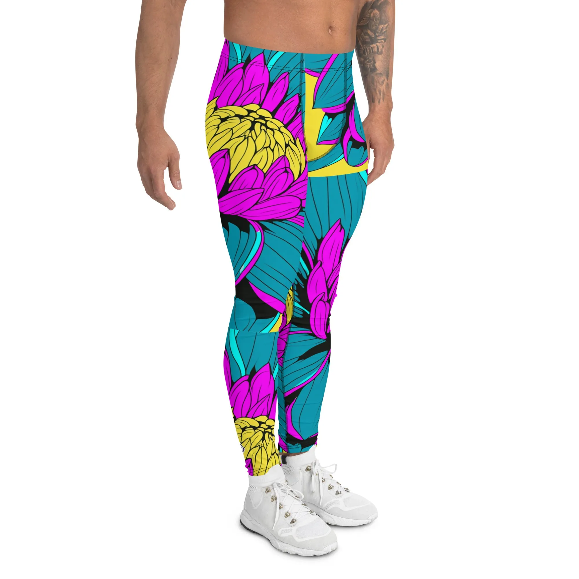 Men's Pop Art Athletic Leggings - Roy Lichtenstein Inspired Dahlia Print 001