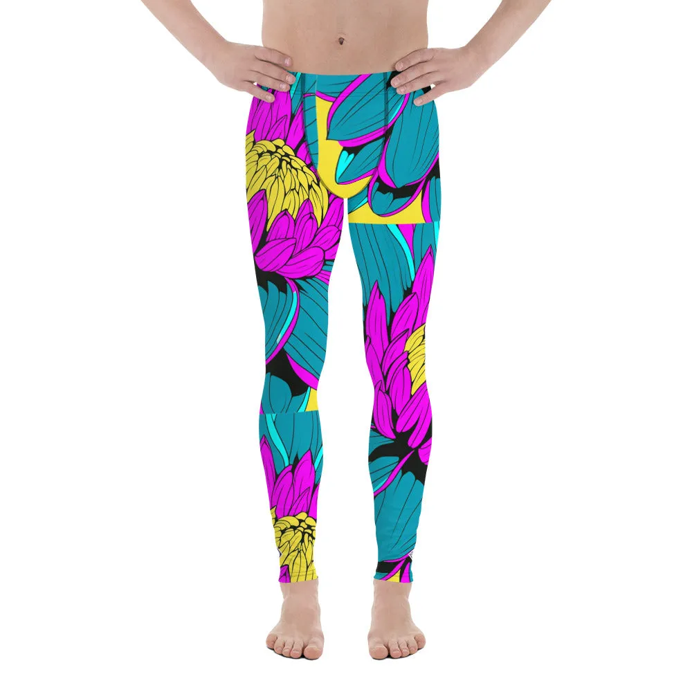 Men's Pop Art Athletic Leggings - Roy Lichtenstein Inspired Dahlia Print 001